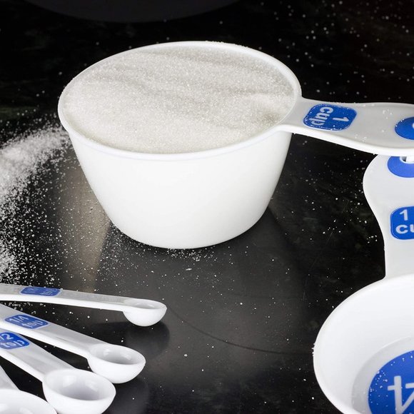 Chef Craft Select Plastic Measuring Cups 1/4, 1/3, 1/2, and 1 cup White and Blue - Picture 1 of 4